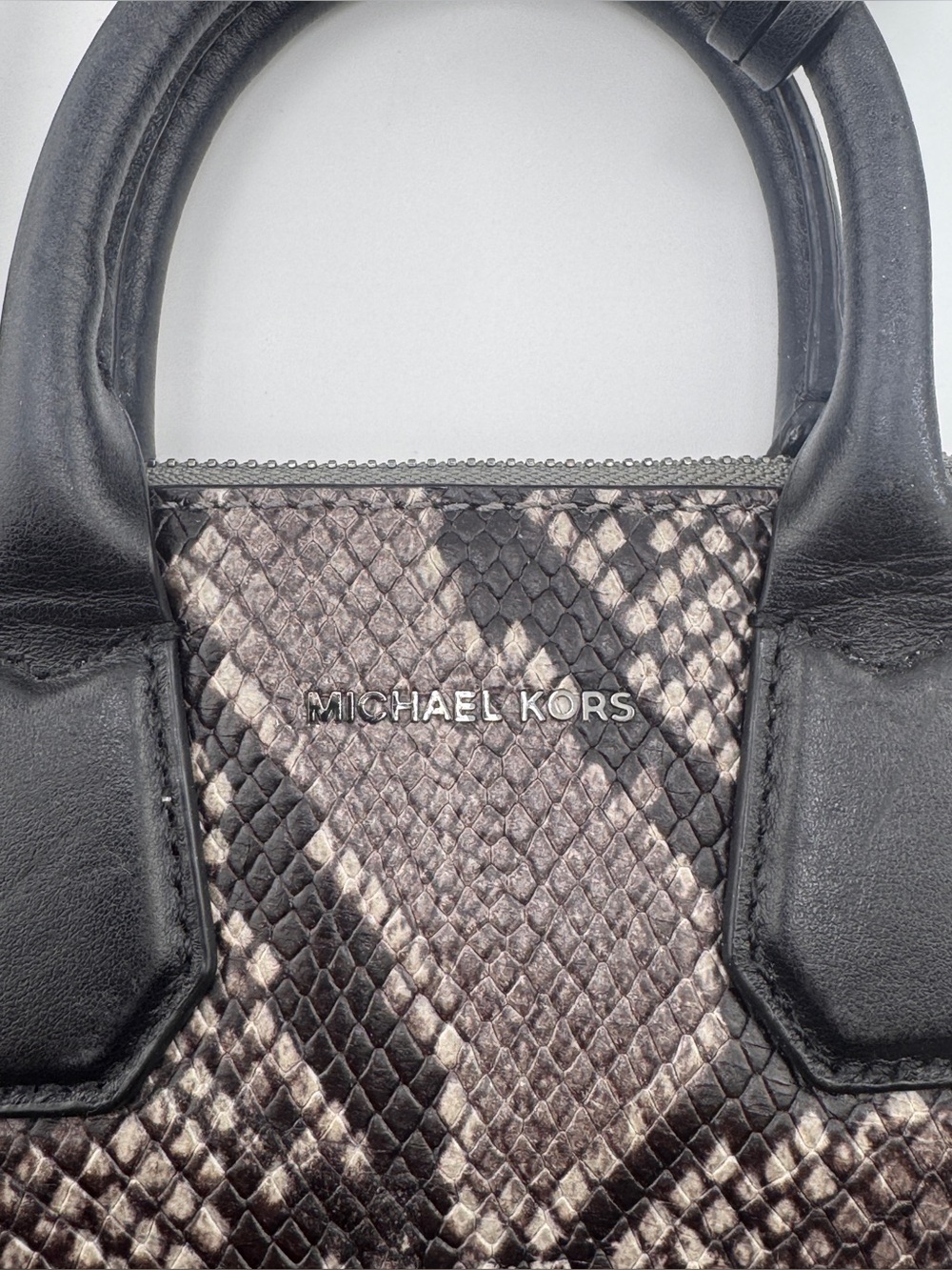 Michael Kors Snake-Print Mini Satchel Crossbody - Black/Gray - Picture 2 of 6